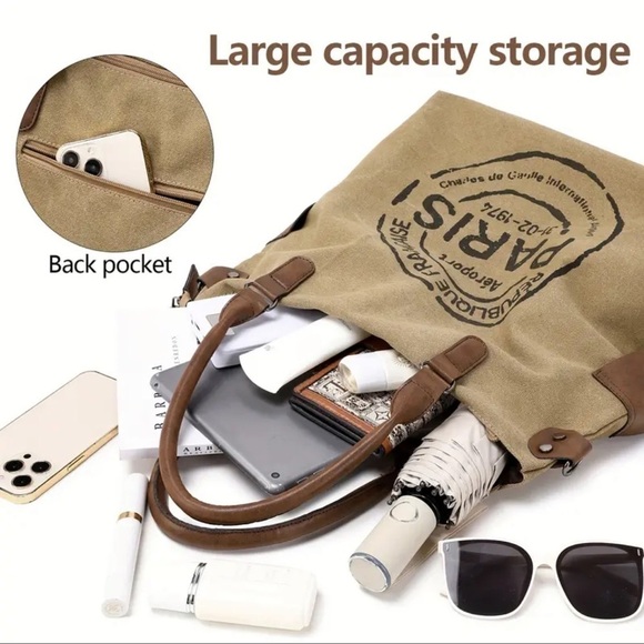 Vintage-Inspired Canvas Tote Bag - Versatile Shoulder & Crossbody Strap - Picture 6 of 6